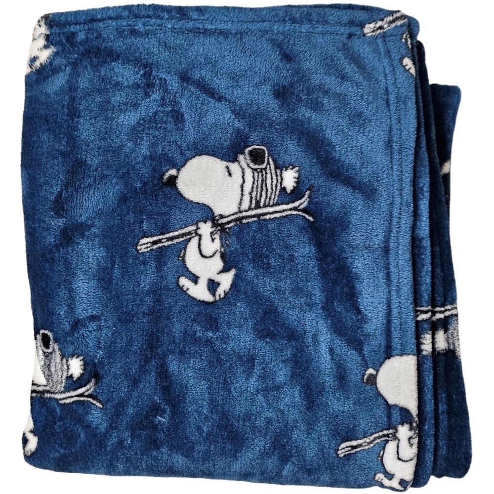 Peanuts Snoopy Blue Ski Throw Blanket Soft Polyester Navy 45x60 LN Dog
